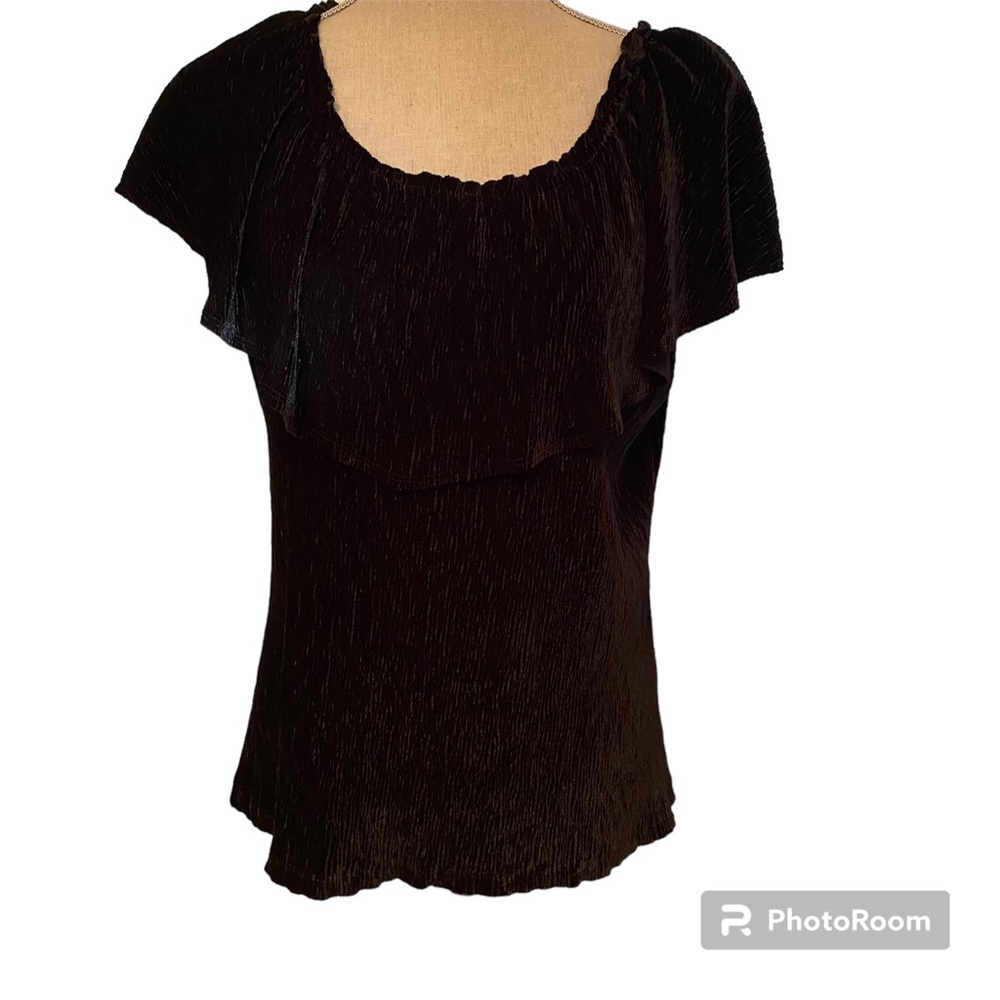 VANESSA VIRGINIA ANTHROPOLOGIE TOP BLACK VELOUR RIBBED SLEEVELESS SIZE S